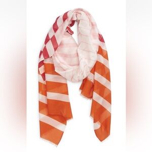 kate spade Scarf Pink Multi Color Stripe Cotton Silk Blend oblong Scarf NWT